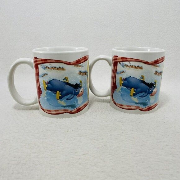 Houston Harvest Disney Winnie Pooh Friends Mug Set 2 Eeyore Tigger Winter Snow - Picture 2 of 10